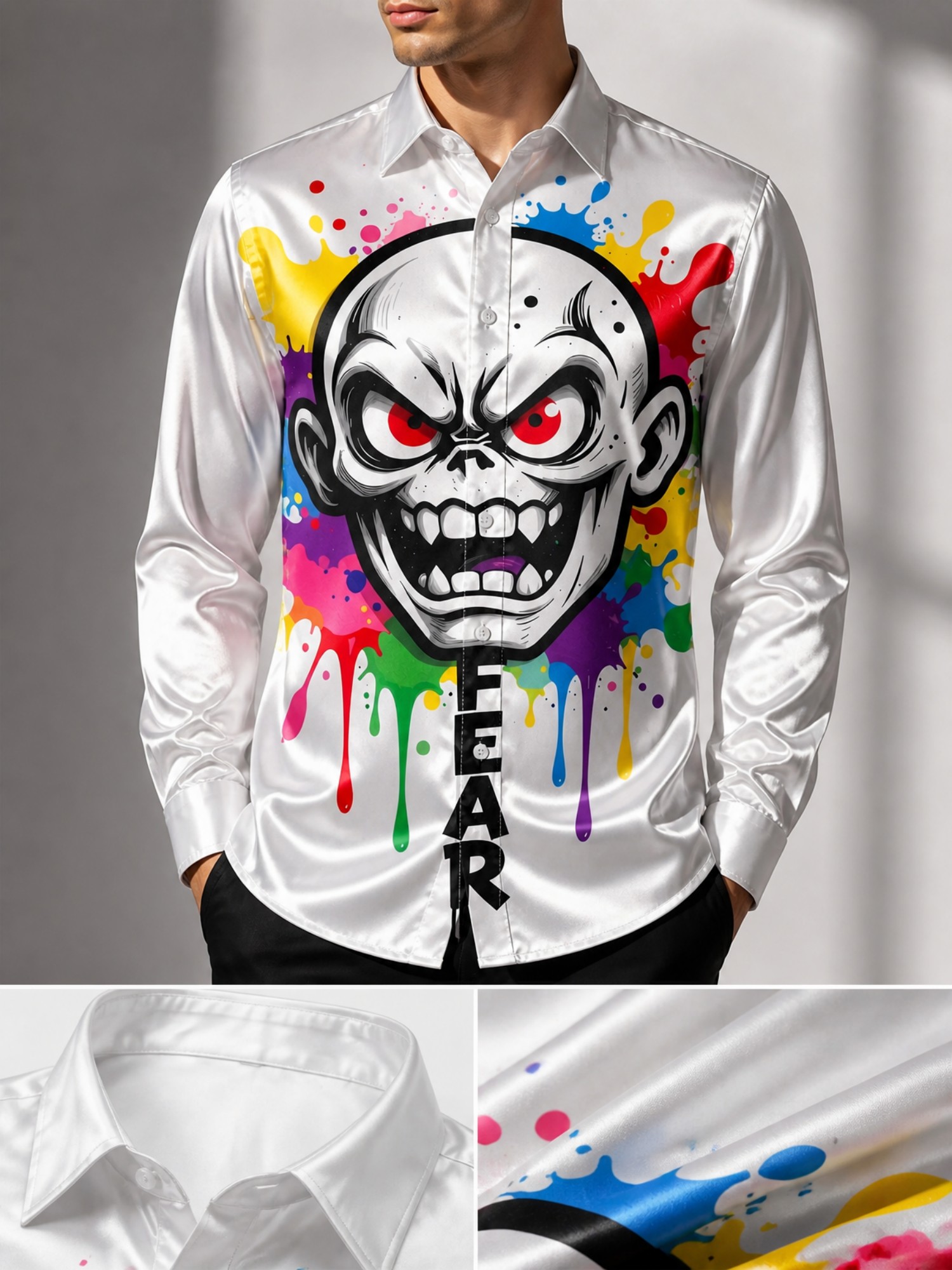 Men'S Fashion Night Out - Mens Night Out Satin Long Sleeve
