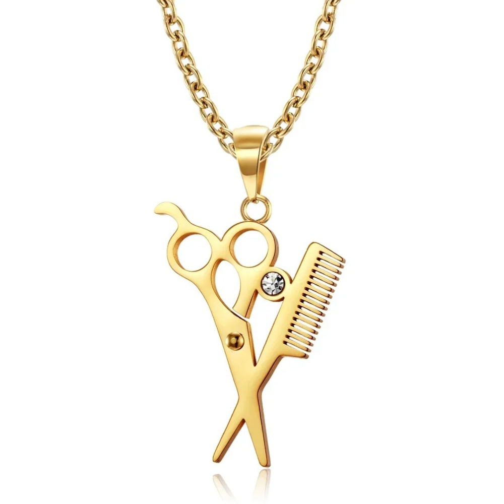 Men'S Fashion Haircuts - Hairstylist Scissors Comb Pendants Necklaces Stainless