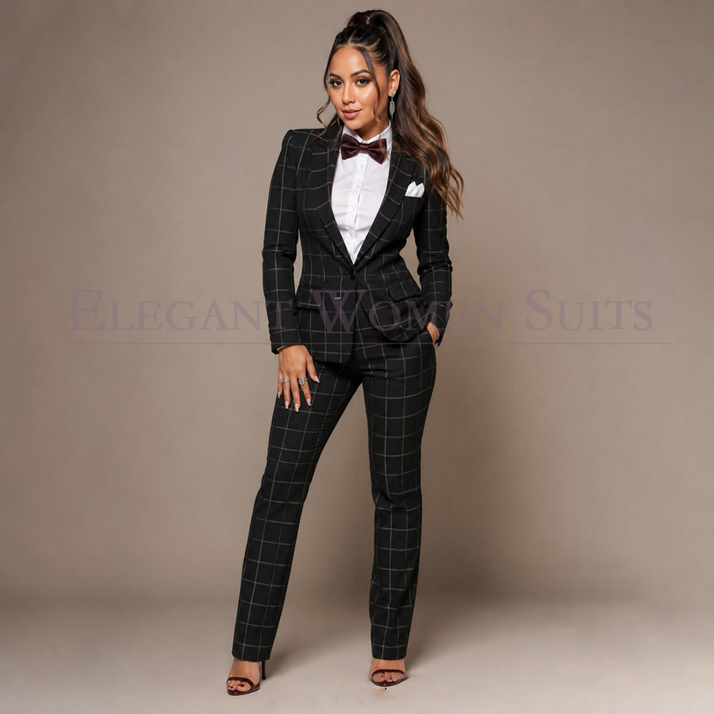 Men'S Fashion All Black Outfit - Black Check Women's Suits Fashion One-Button